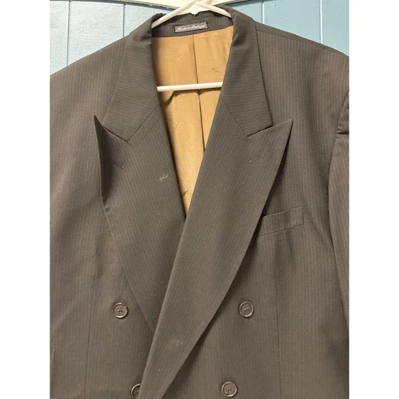 Yves Saint Laurent Mens Blazer Brown Pinstripe Double Breasted Made Portugal vtg